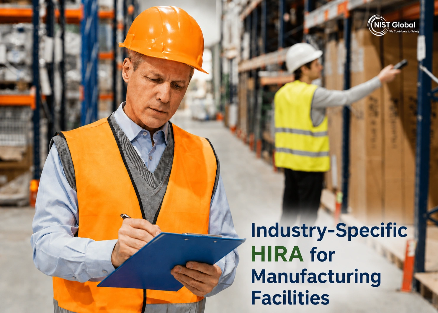 Worker assessing safety in warehouse