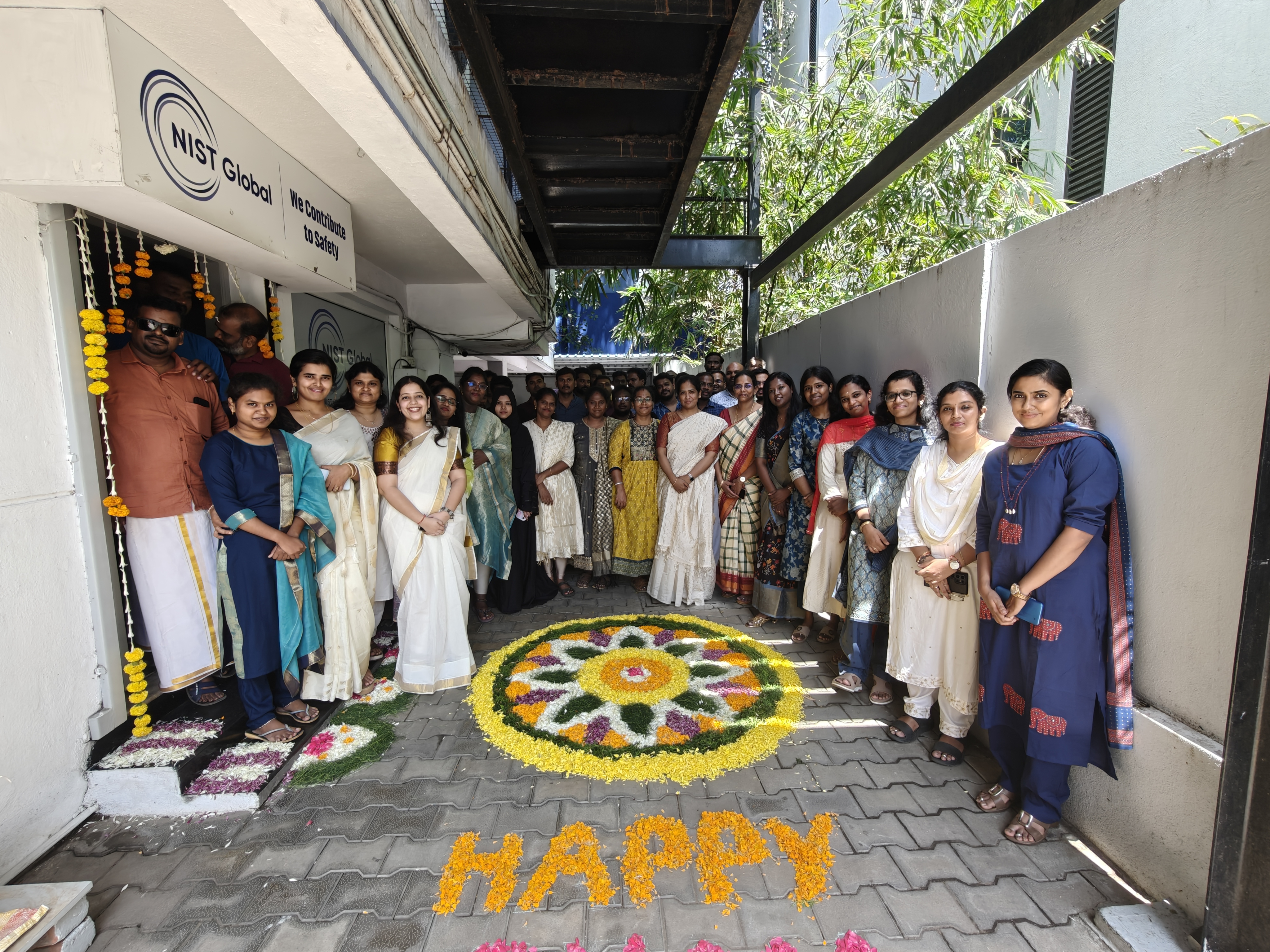 Onam flower decorations at the entrance